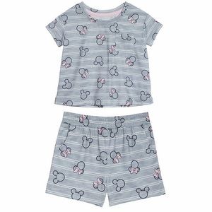 Disney Mickey Minnie Mouse 2 Piece Gray Shorts & Tee PJ Pajama Set Youth Girls 5